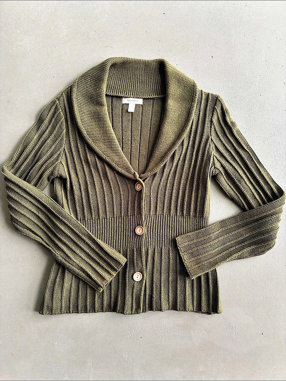 dressbarn Ribbed Cardigan in Green Size Large